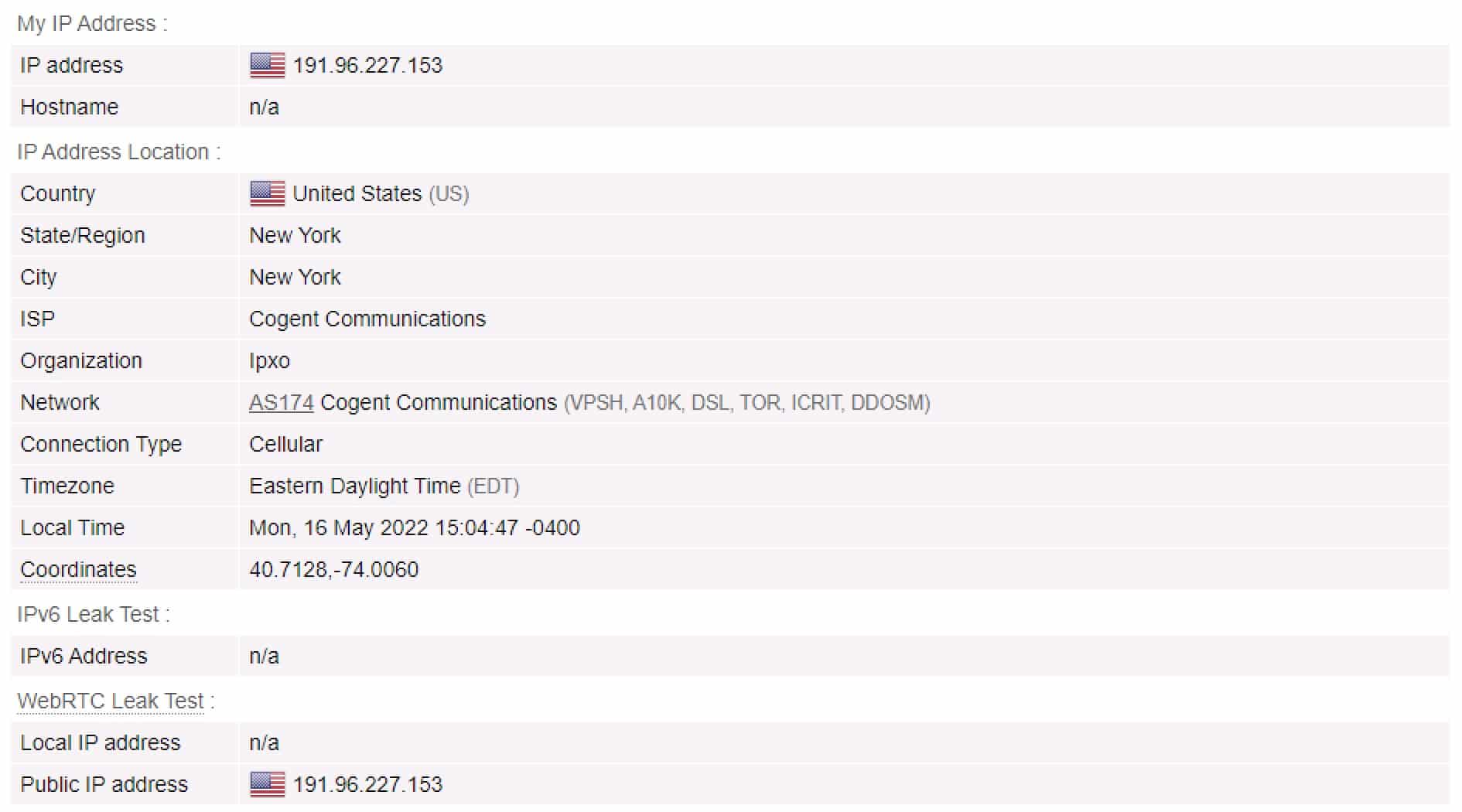 PIA - Test IP - Con VPN