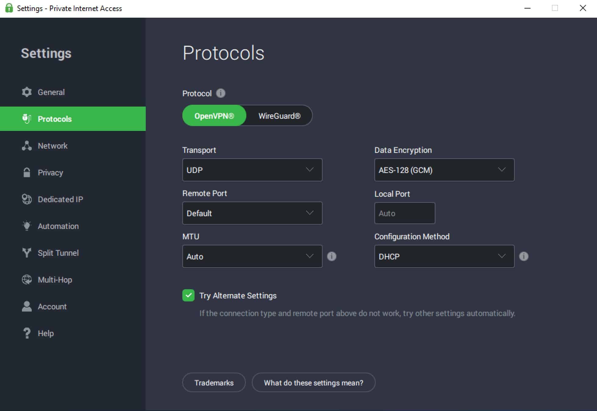PIA - App - OpenVPN