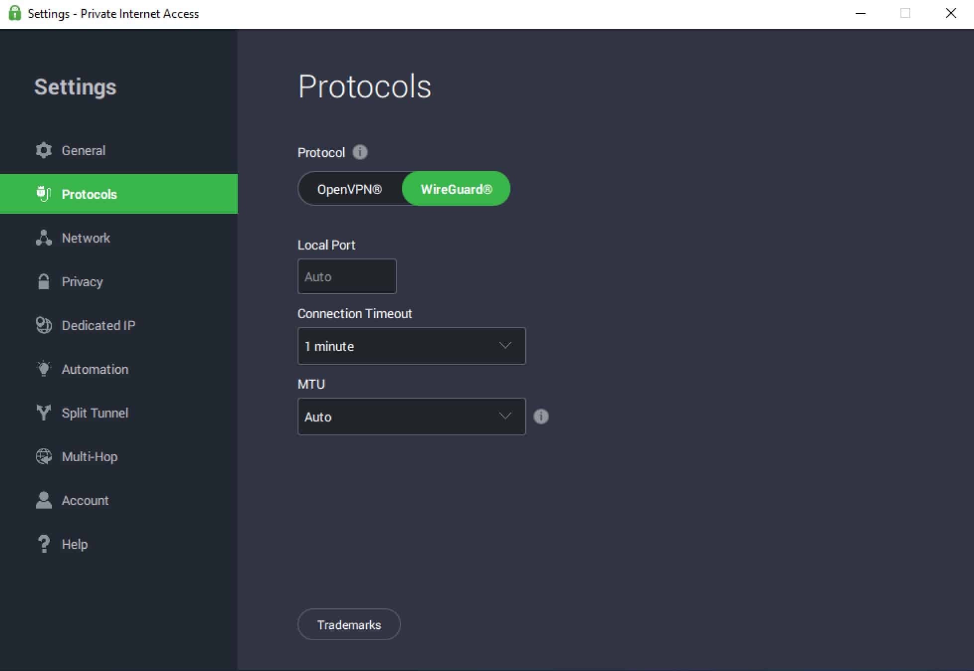 PIA - Impostazioni WireGuard