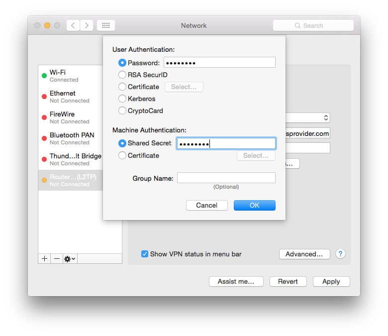 Authentication settings