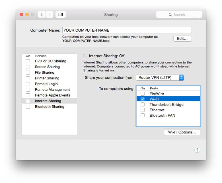 Network Sharing Screen