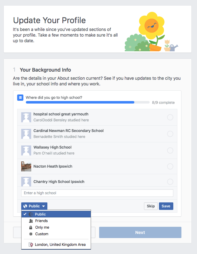facebook update profile