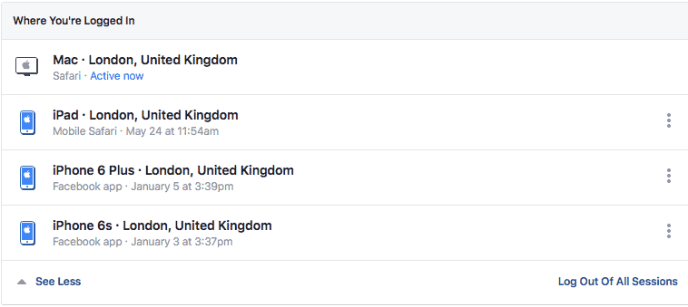 facebook logged in devices
