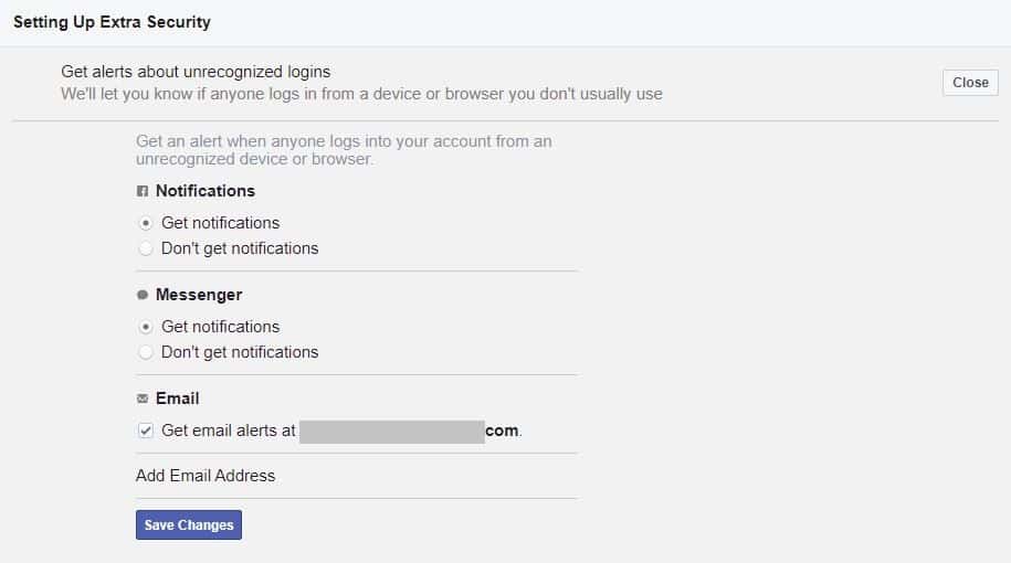 Unrecognized logins section.