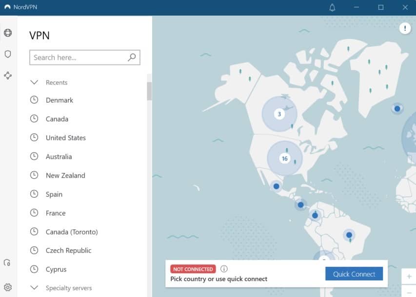 Posizioni della VPN di NordVPN