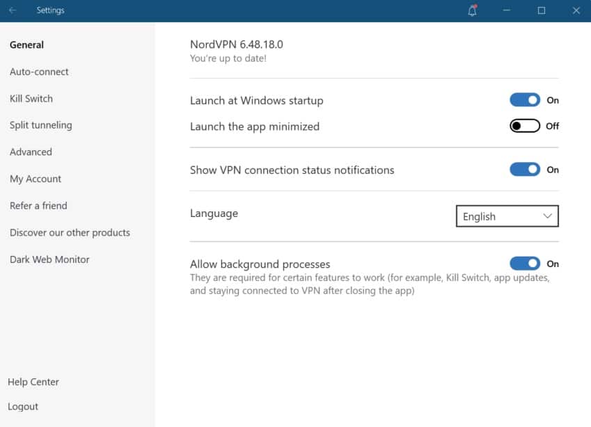 Impostazioni di NordVPN