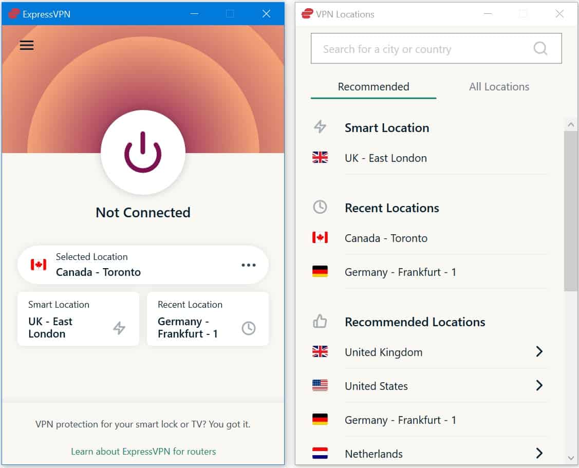 Capture d’écran ExpressVPN sur ordinateur