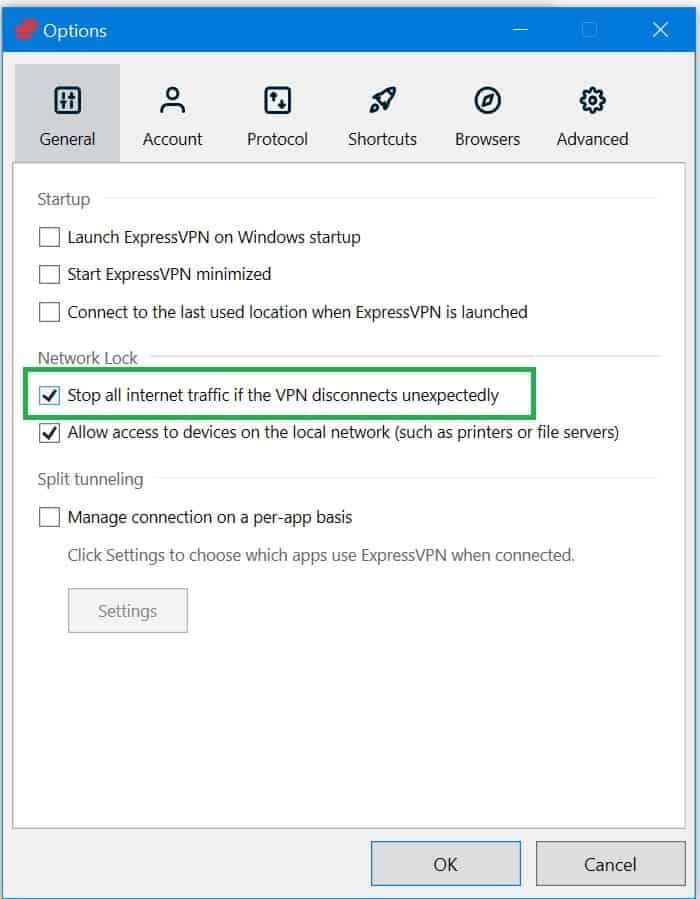 Interruptor de apagado de ExpressVPN