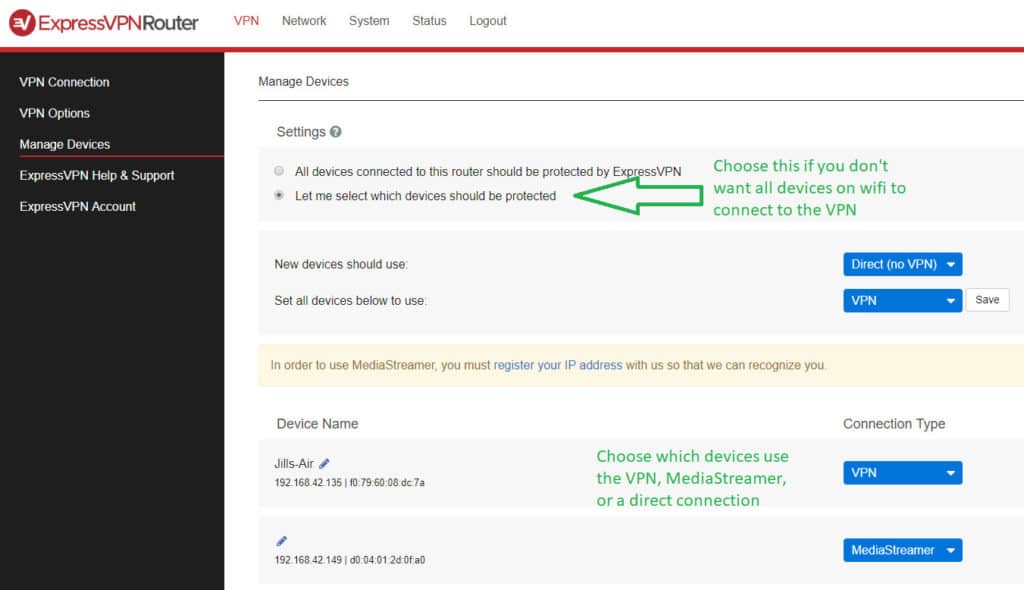 routeur expressvpn gérer les appareils