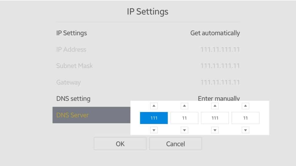 Configuration DNS TV connectée Samsung