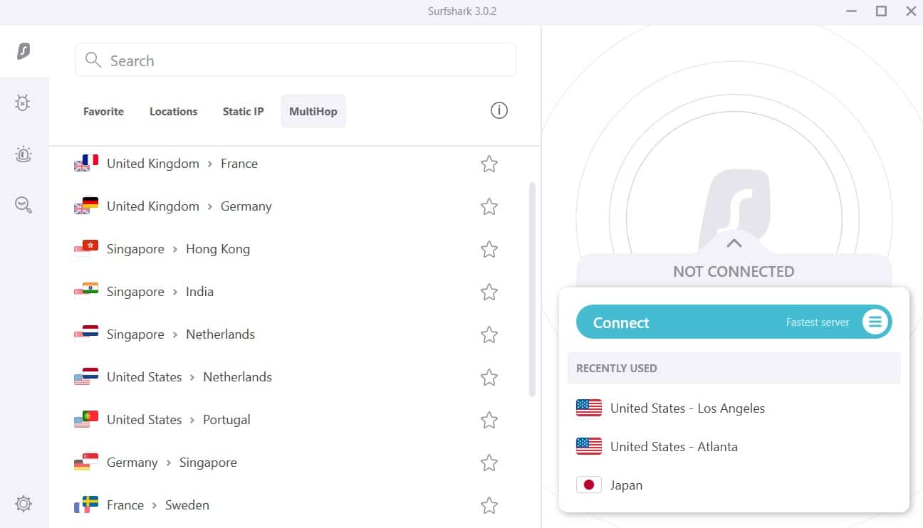 Server selection from Surfshark