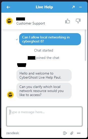 CyberGhostのライブチャット