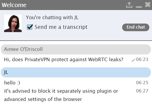 Live-Chat von PrivateVPN