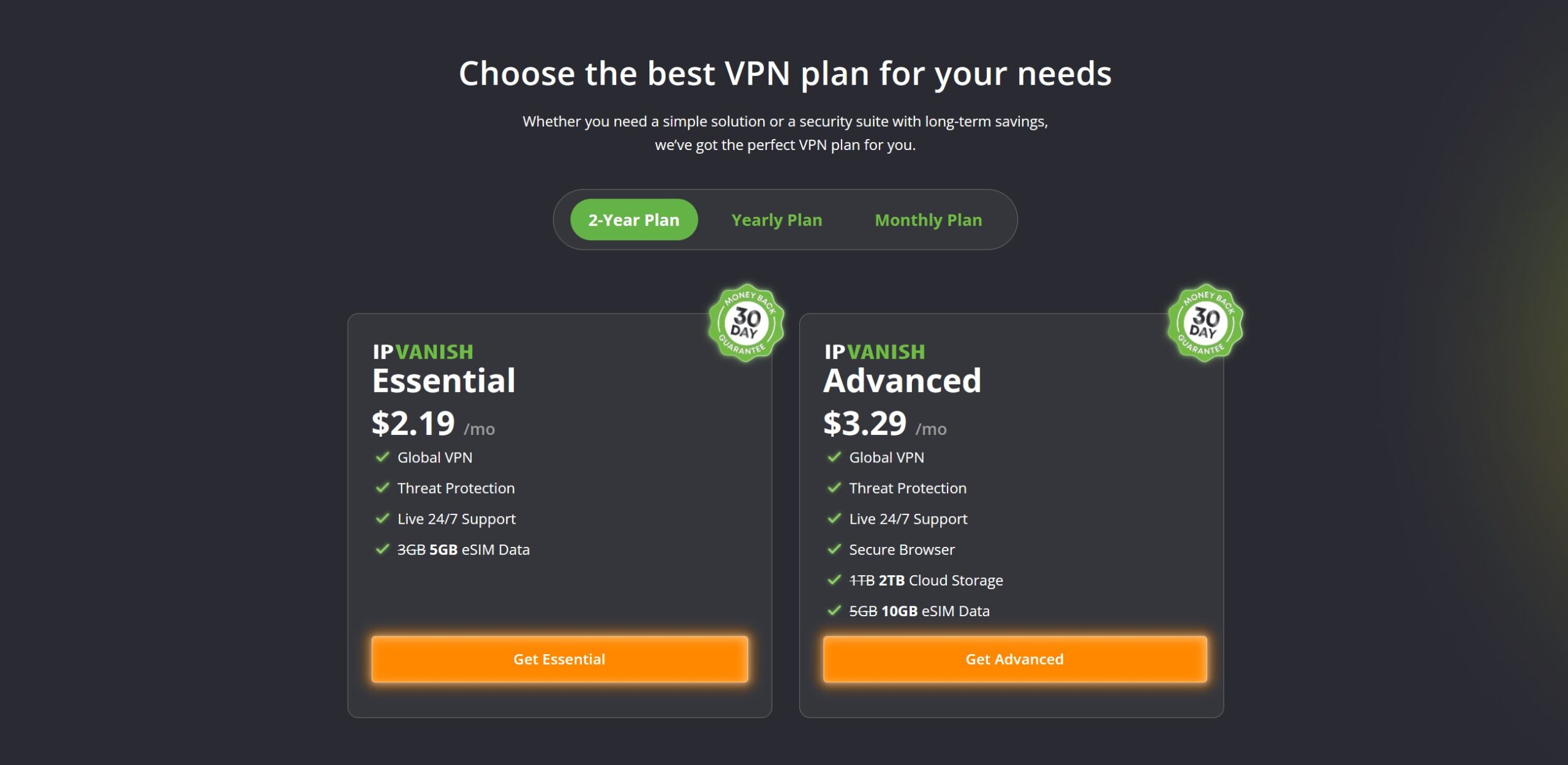 Screenshot showing IPVanish's black friday 2025 pricing
