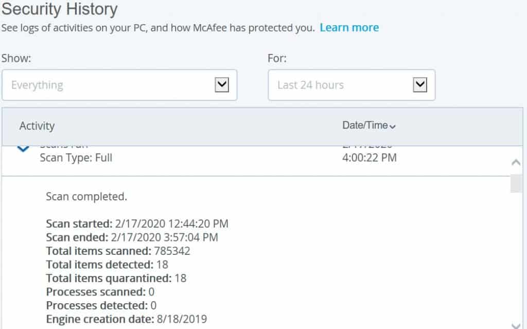 análisis completo del sistema de mcafee