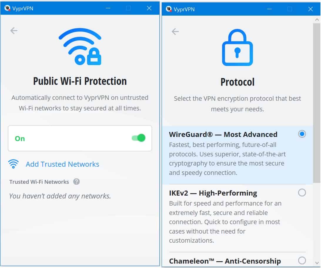 protezione su reti Wi-Fi pubbliche di VyprVPN e protocolli