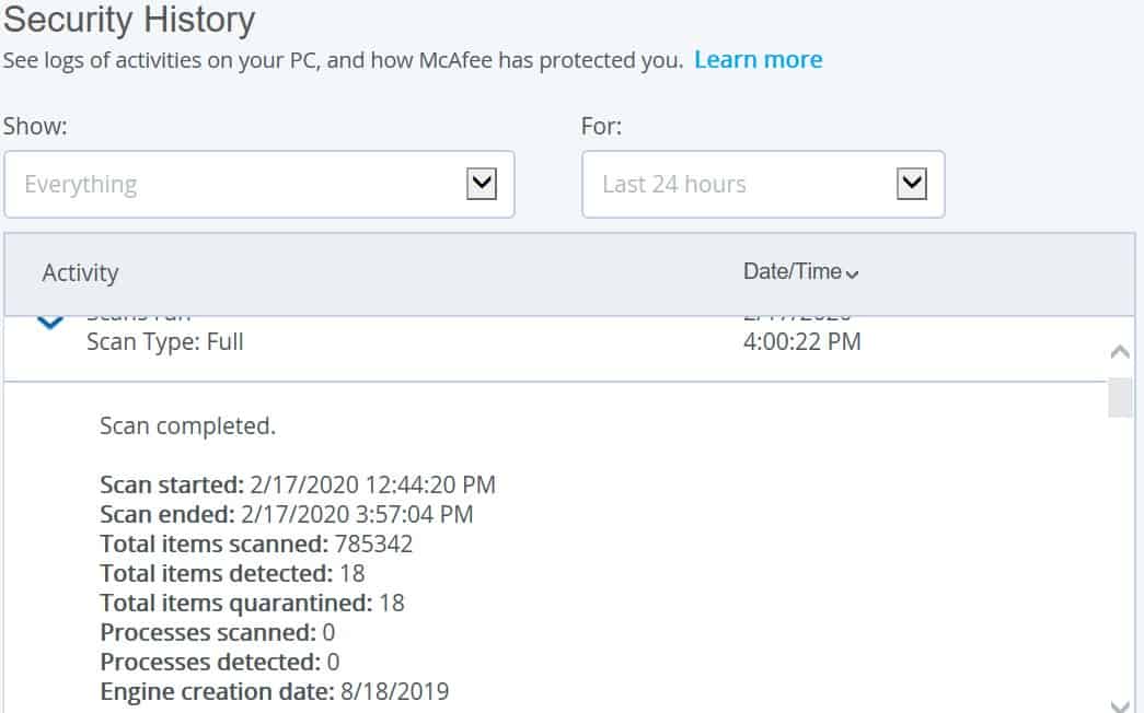 McAfee virus scan