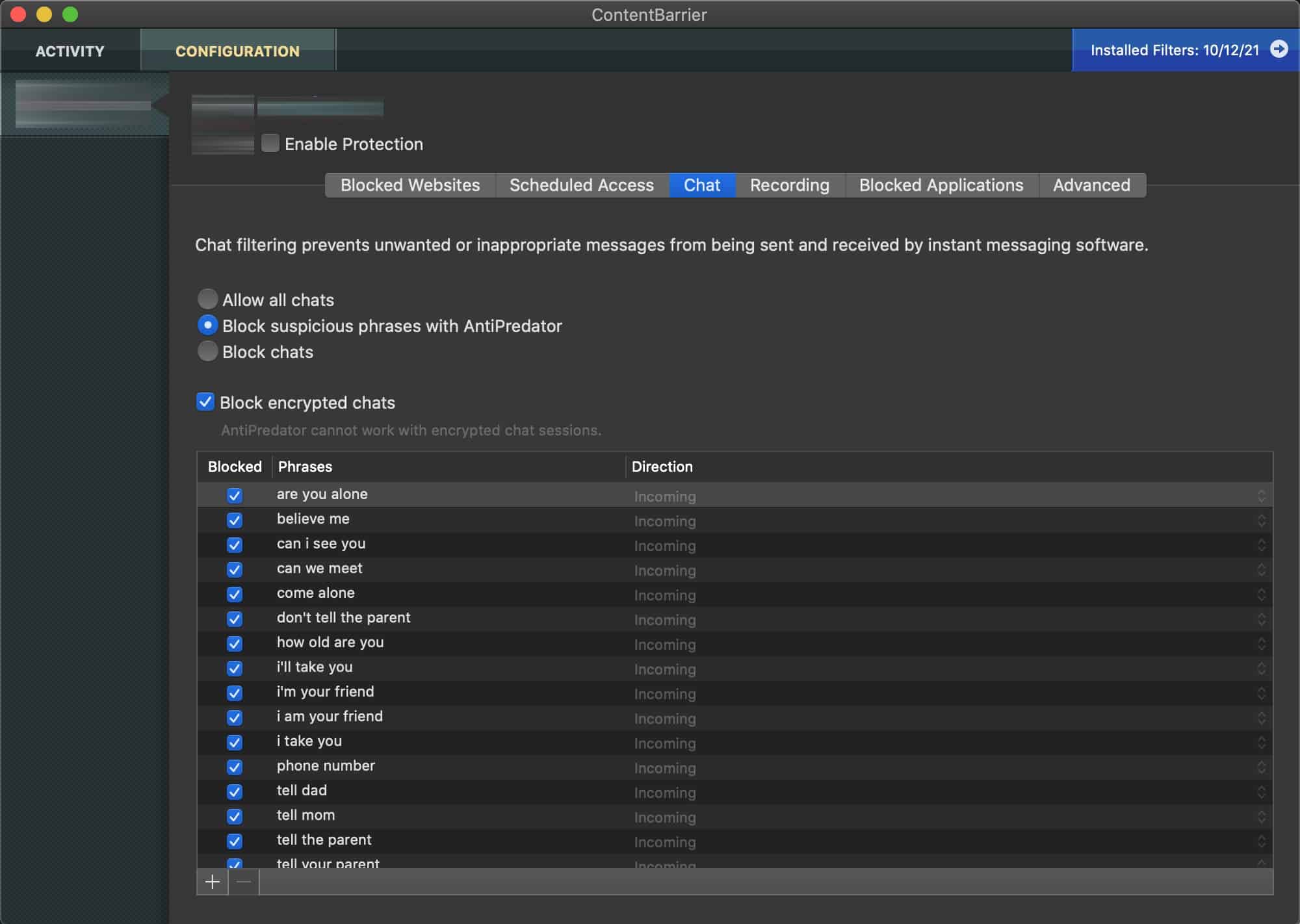 Intego - Content Barrier - Chat