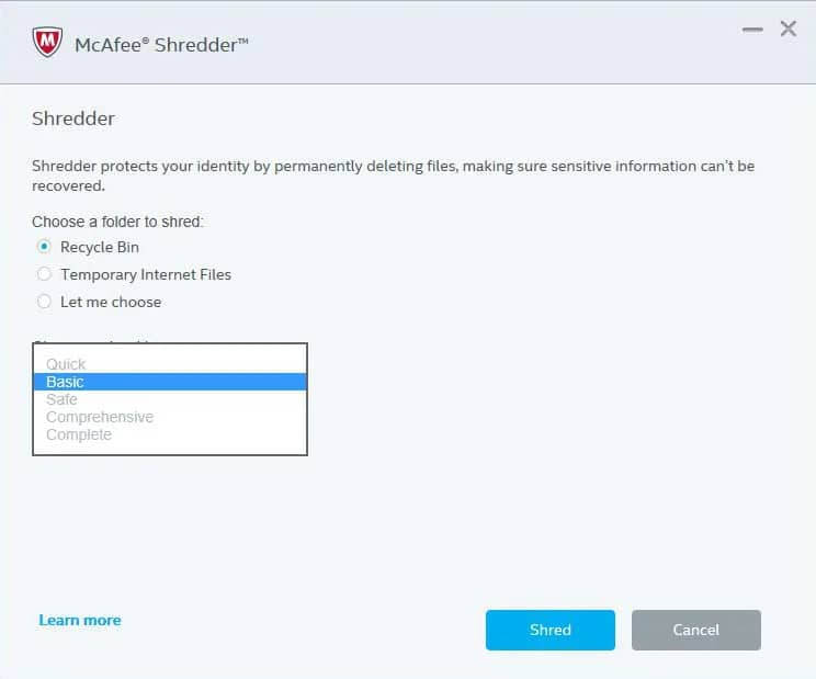 McAfee shredder