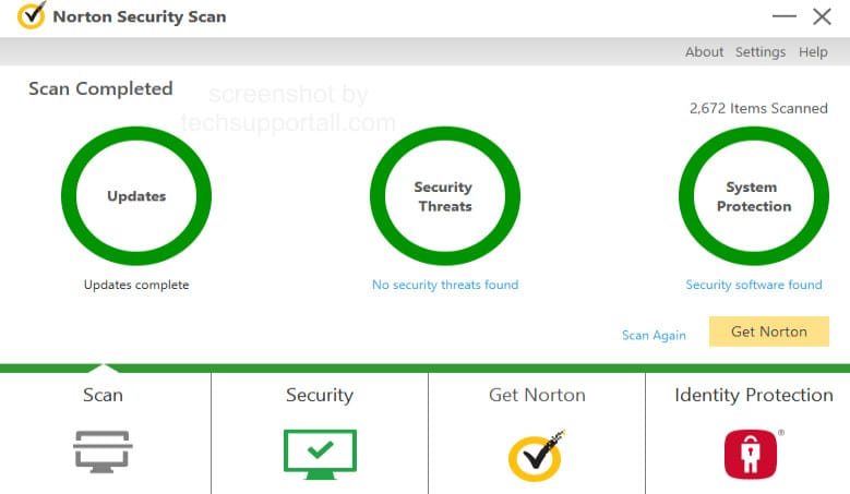 Norton scan dashboard