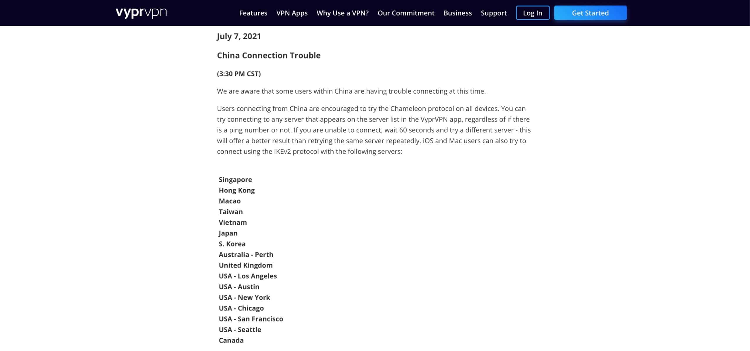 VyprVPN - Cina - stato