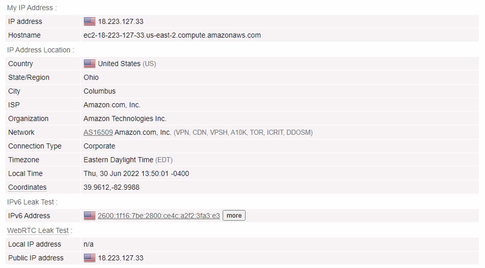 HSS - Test IP: senza VPN