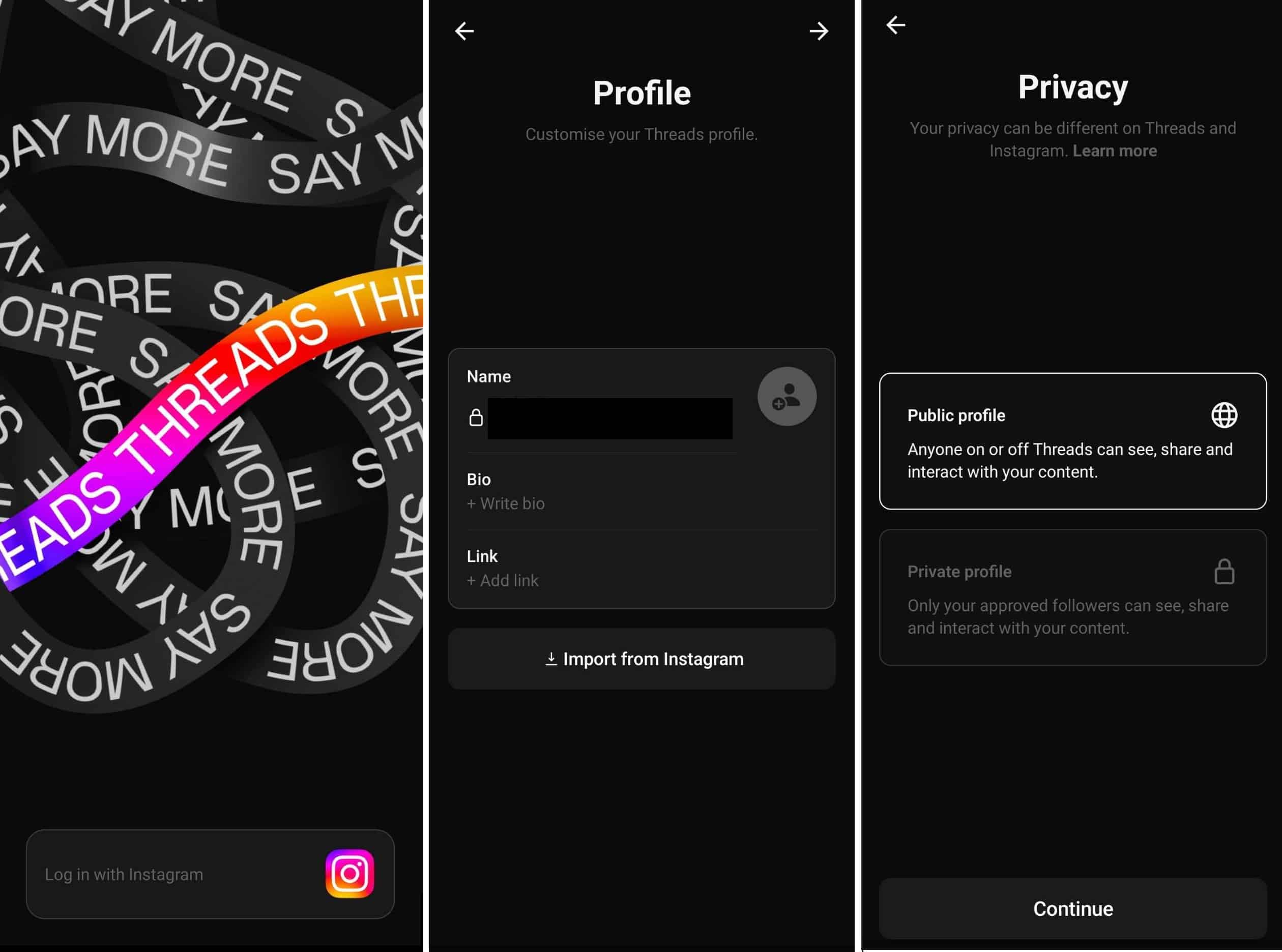 Captures d'écran de l'application Threads