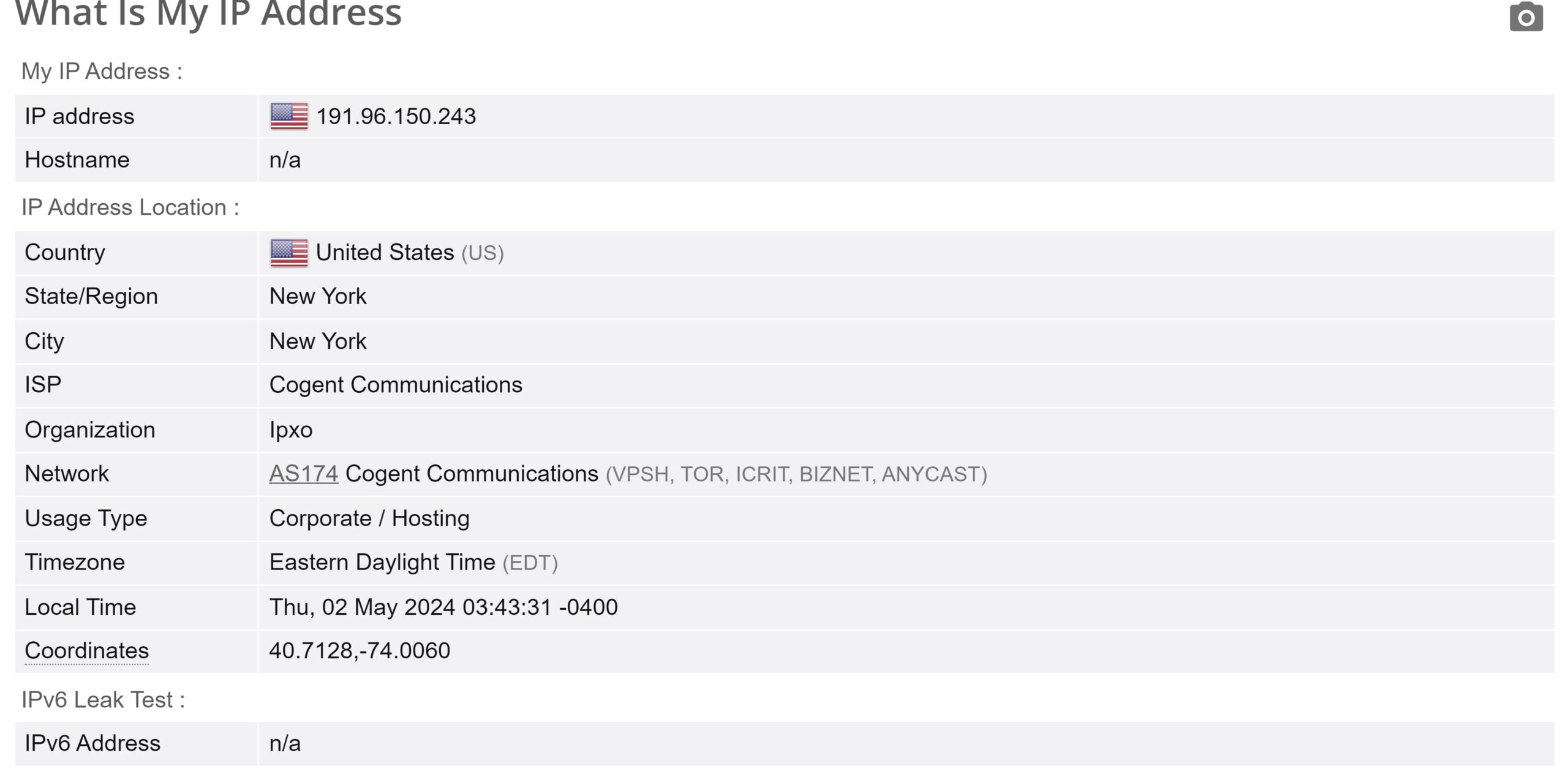 CyberGhost US-Server-Leak-Test für öffentliche IP-Adressen