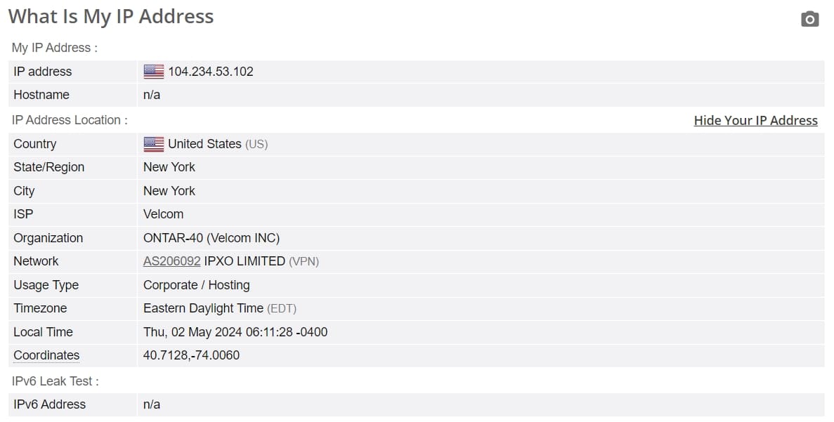 ExpressVPN US-Server-Lecktest für öffentliche IP-Adressen