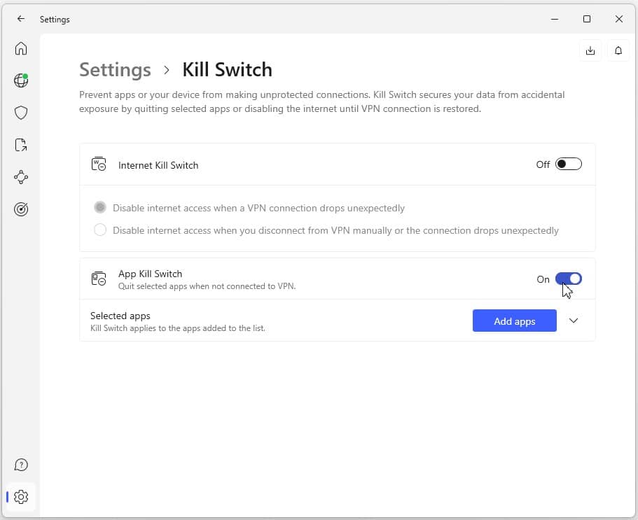Enabling the kill switch.