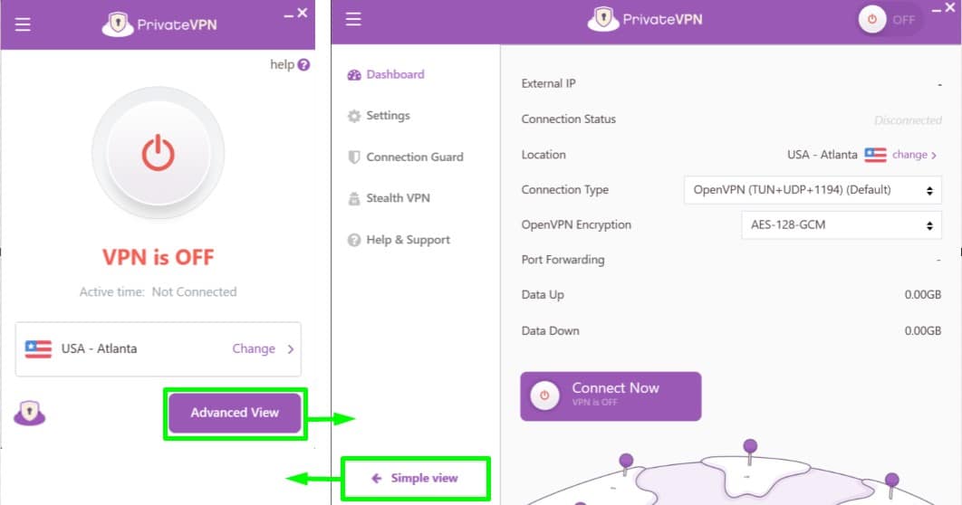 PrivateVPN’s Stealth VPN feature is necessary to access the wider internet in China but it’s not accessible in the Simple view