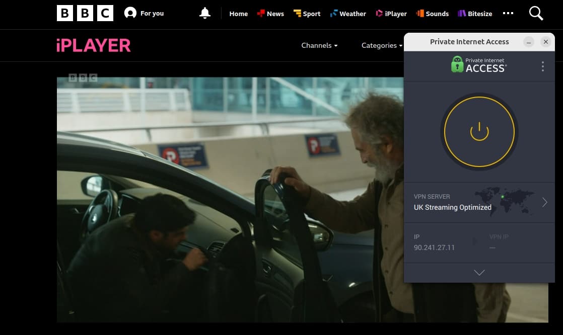 Streaming BBC iPlayer using PIA.