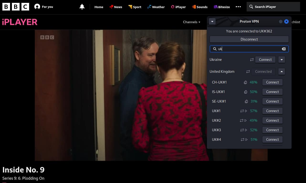 Accessing BBCiPlayer using ProtonVPN