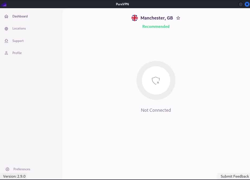 PureVPN dashboard.