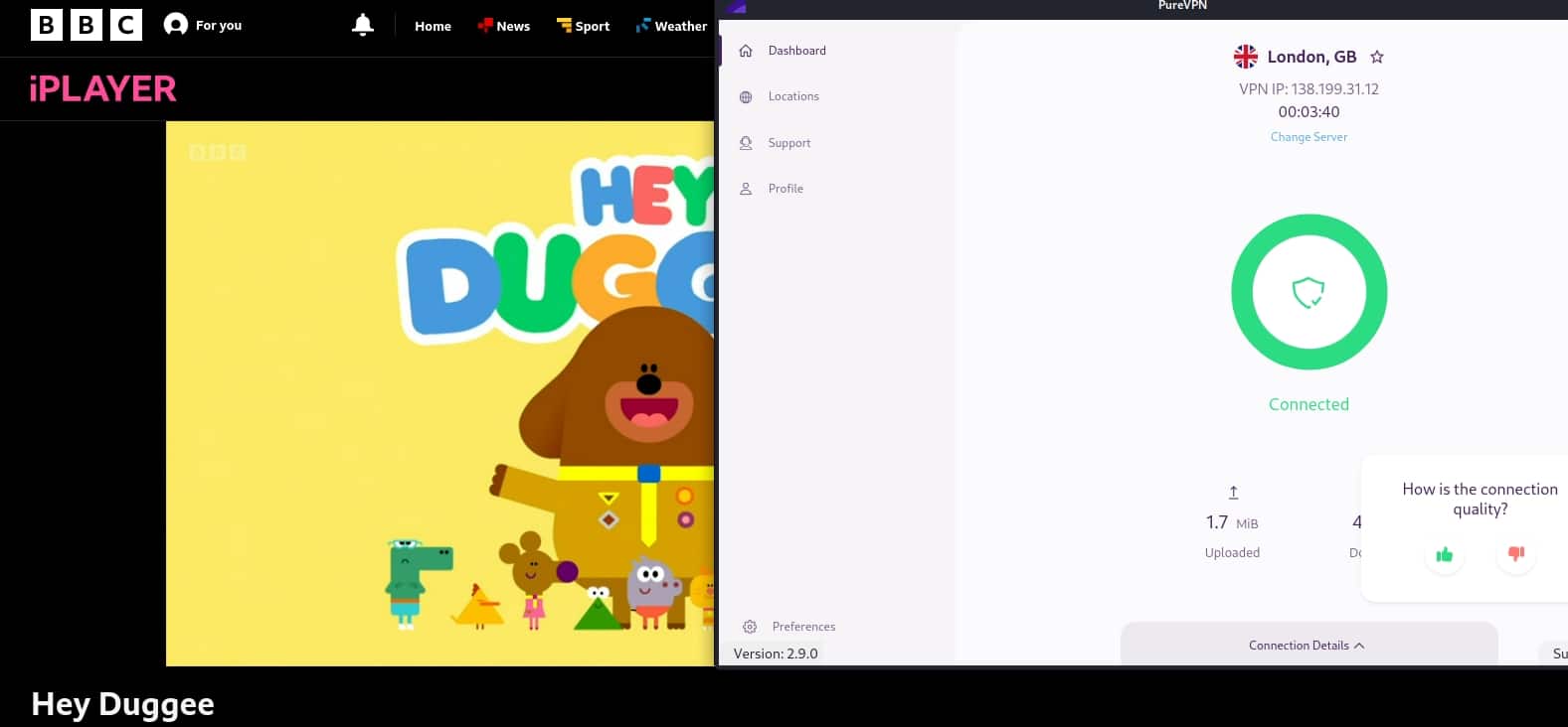 Streaming BBC iPlayer with PureVPN.