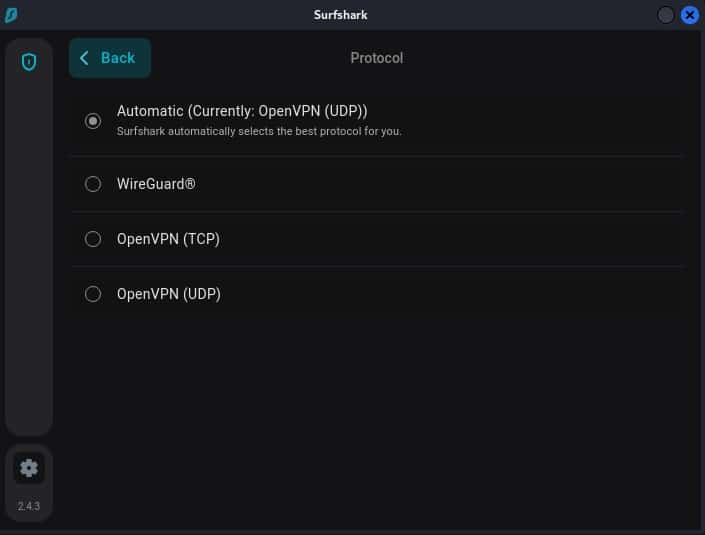 Surfshark connection protocols.
