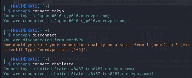 Changing NordVPN servers.