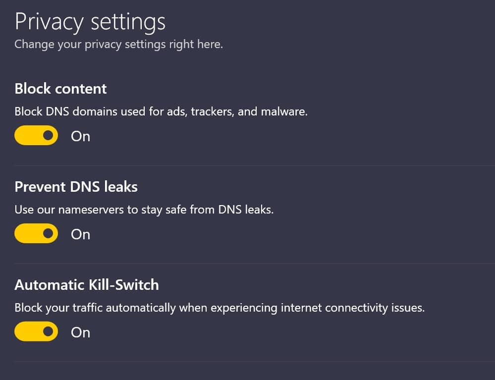 CyberGhost privacy settings
