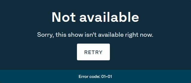 Screenshot of ITV's "sorry, this show isn't available" error