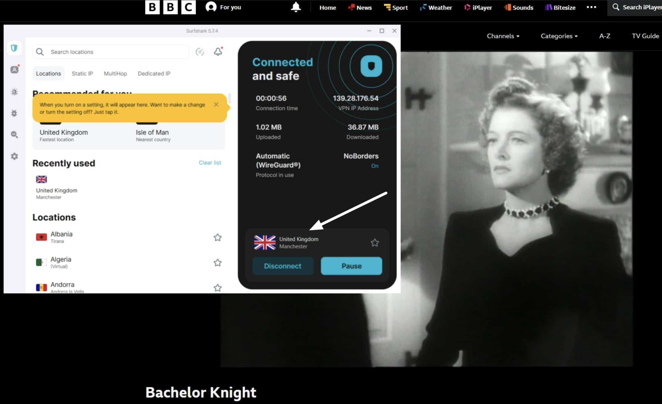 Surfshark streaming BBC iPlayer