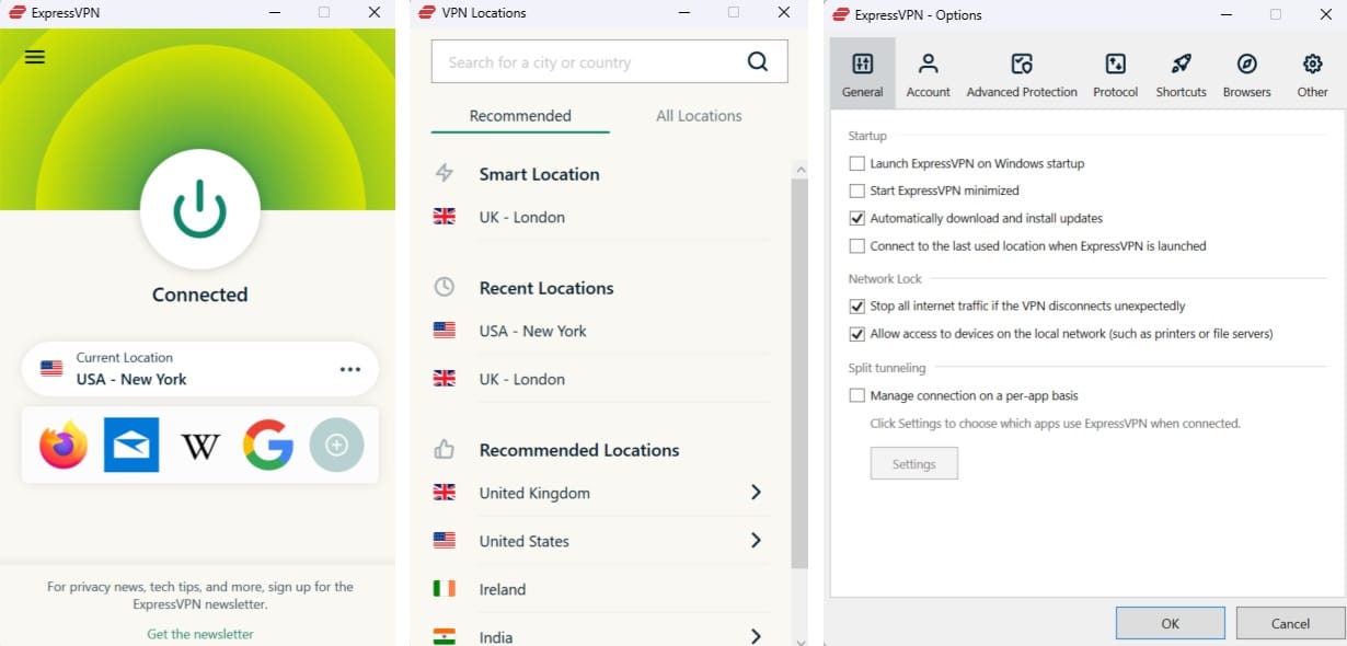 Il pannello principale di ExpressVPN su Windows