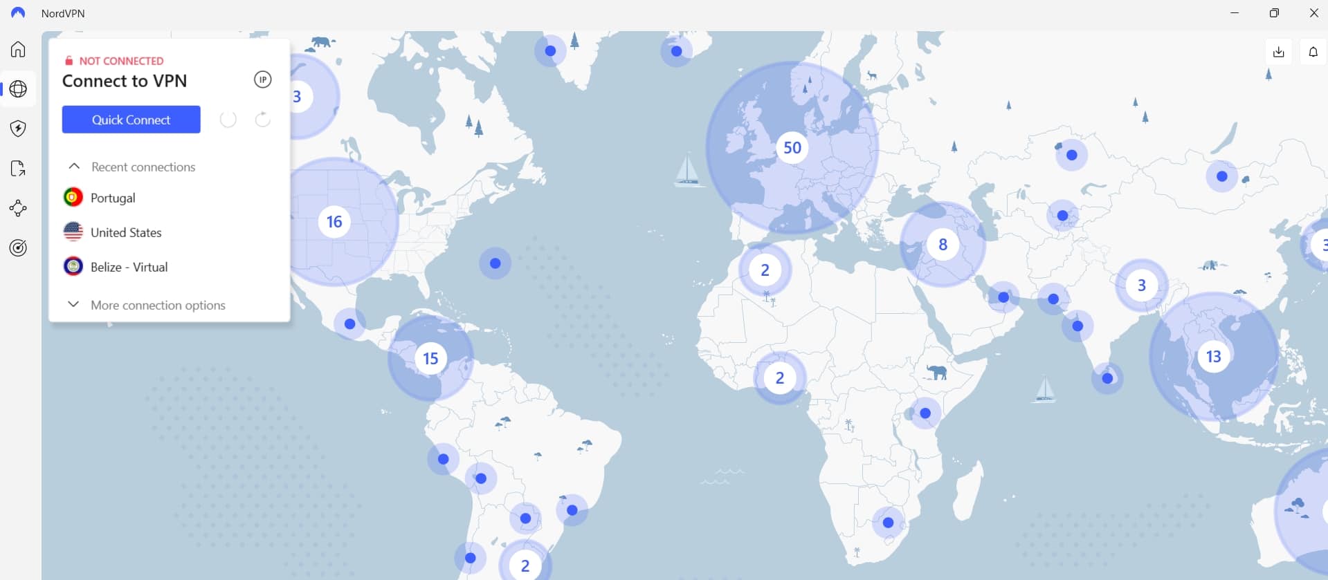 NordVPN server locations.