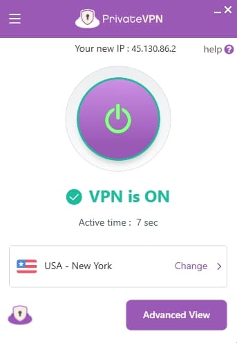 PrivateVPN's simplified dashboard.