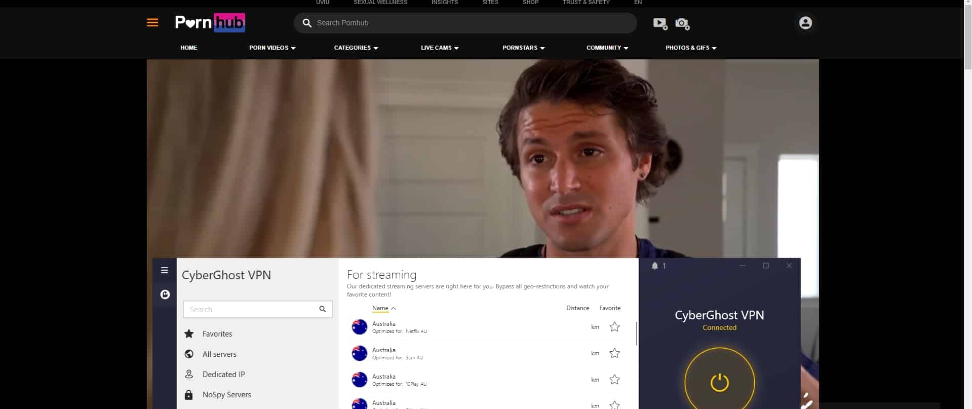 Streaming Pornhub con CyberGhost attivo