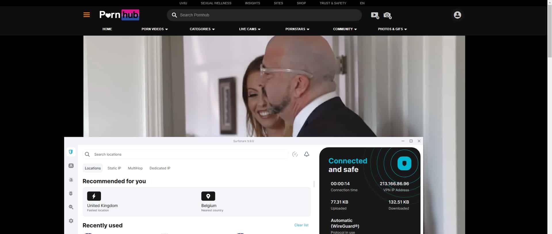 Streaming Pornhub con Surfshark attivo