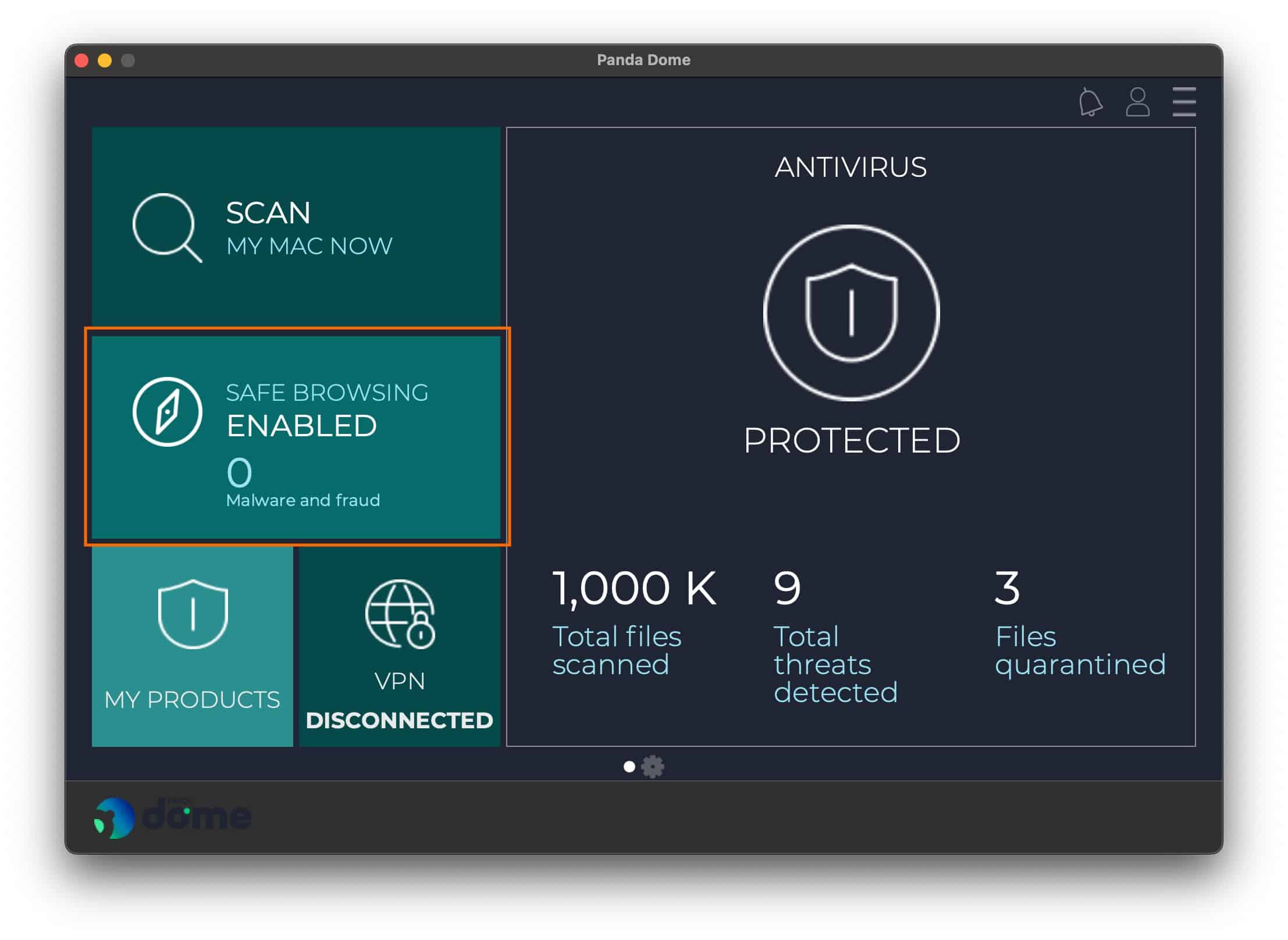 Panda antivirus - Safe Browsing Menu