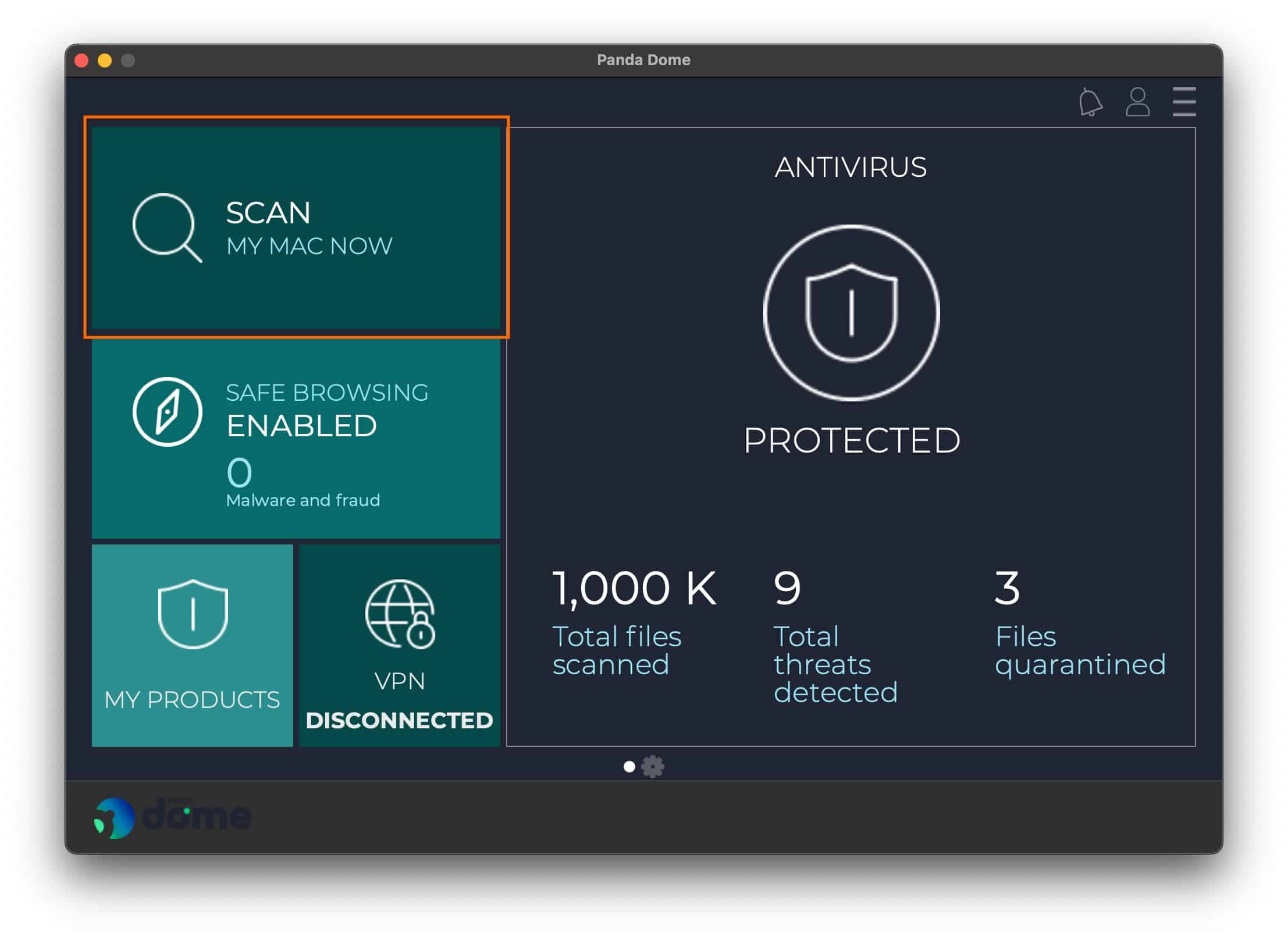 Panda Antivirus - Scan Menu