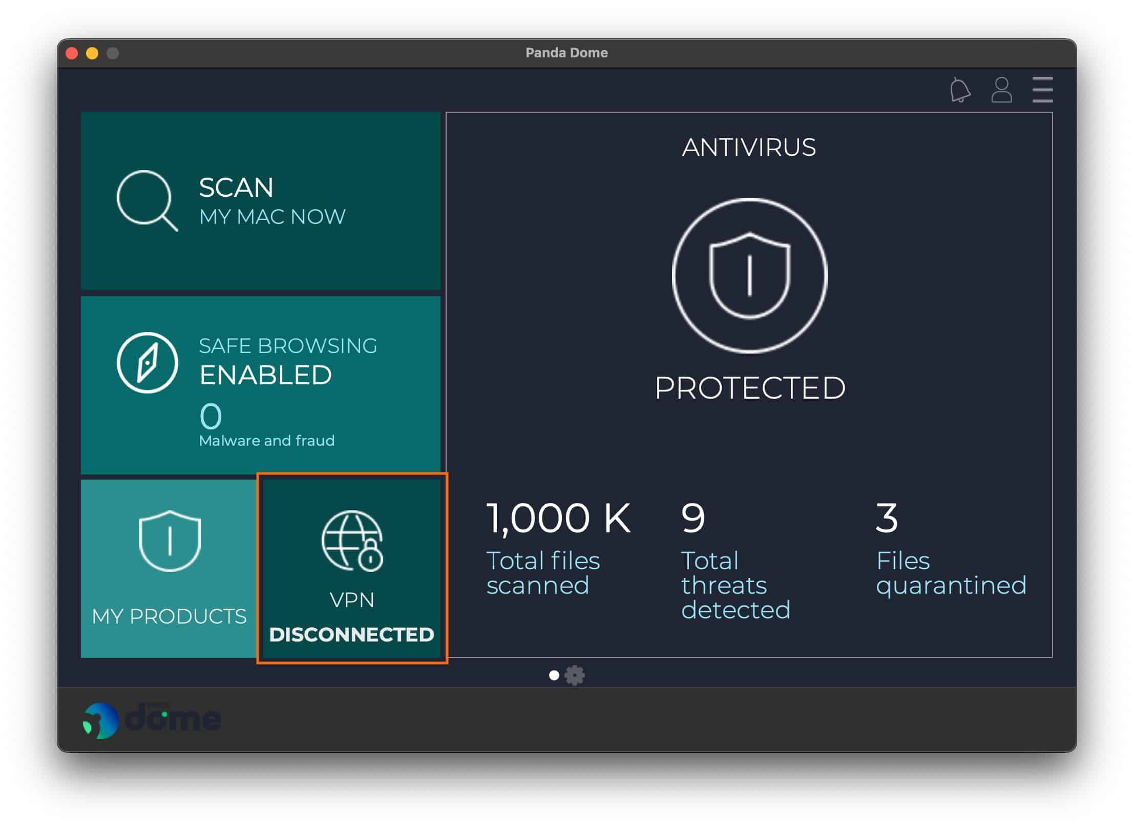 Panda Antivirus - VPN Menu