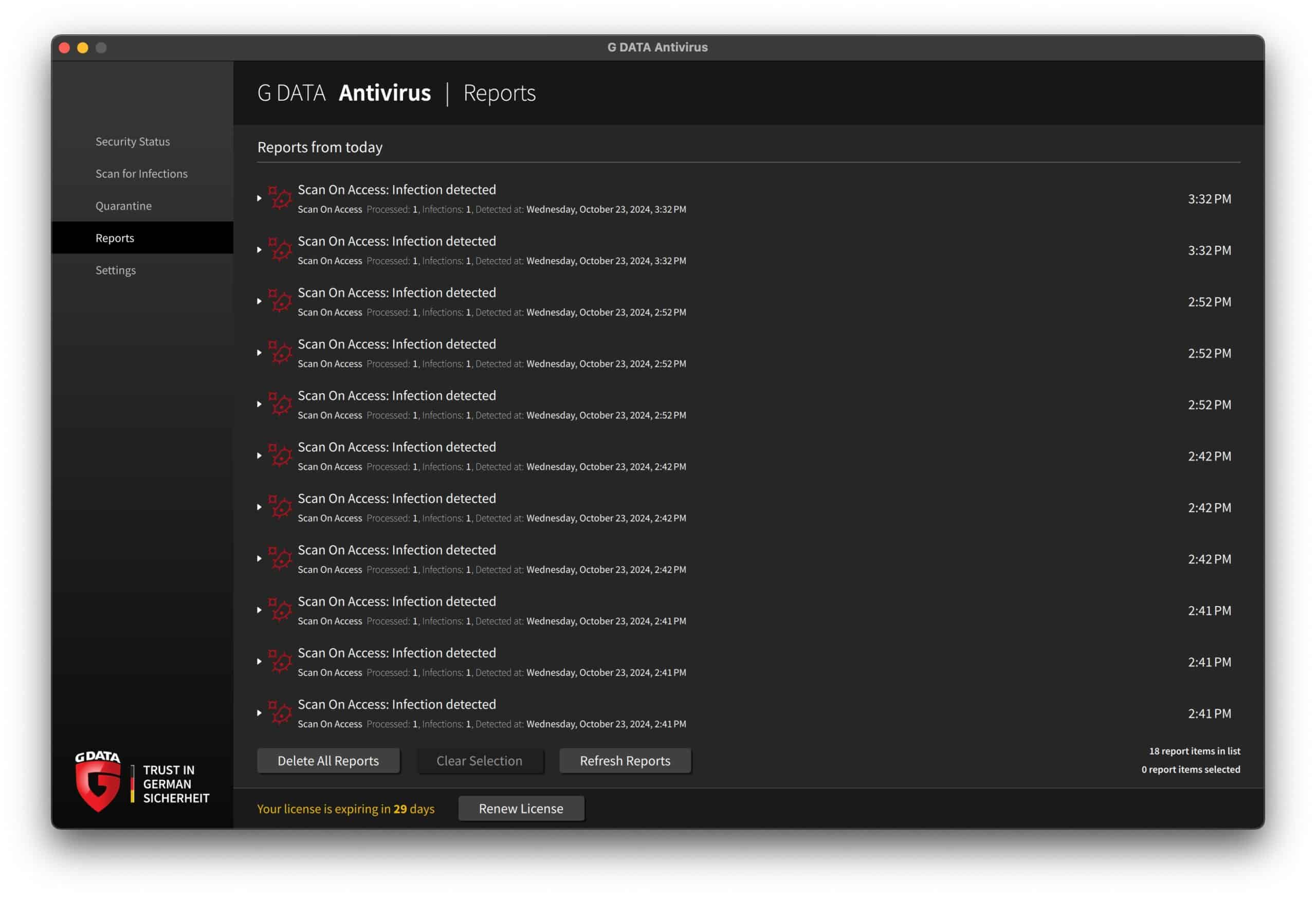 GData - Reports Menu