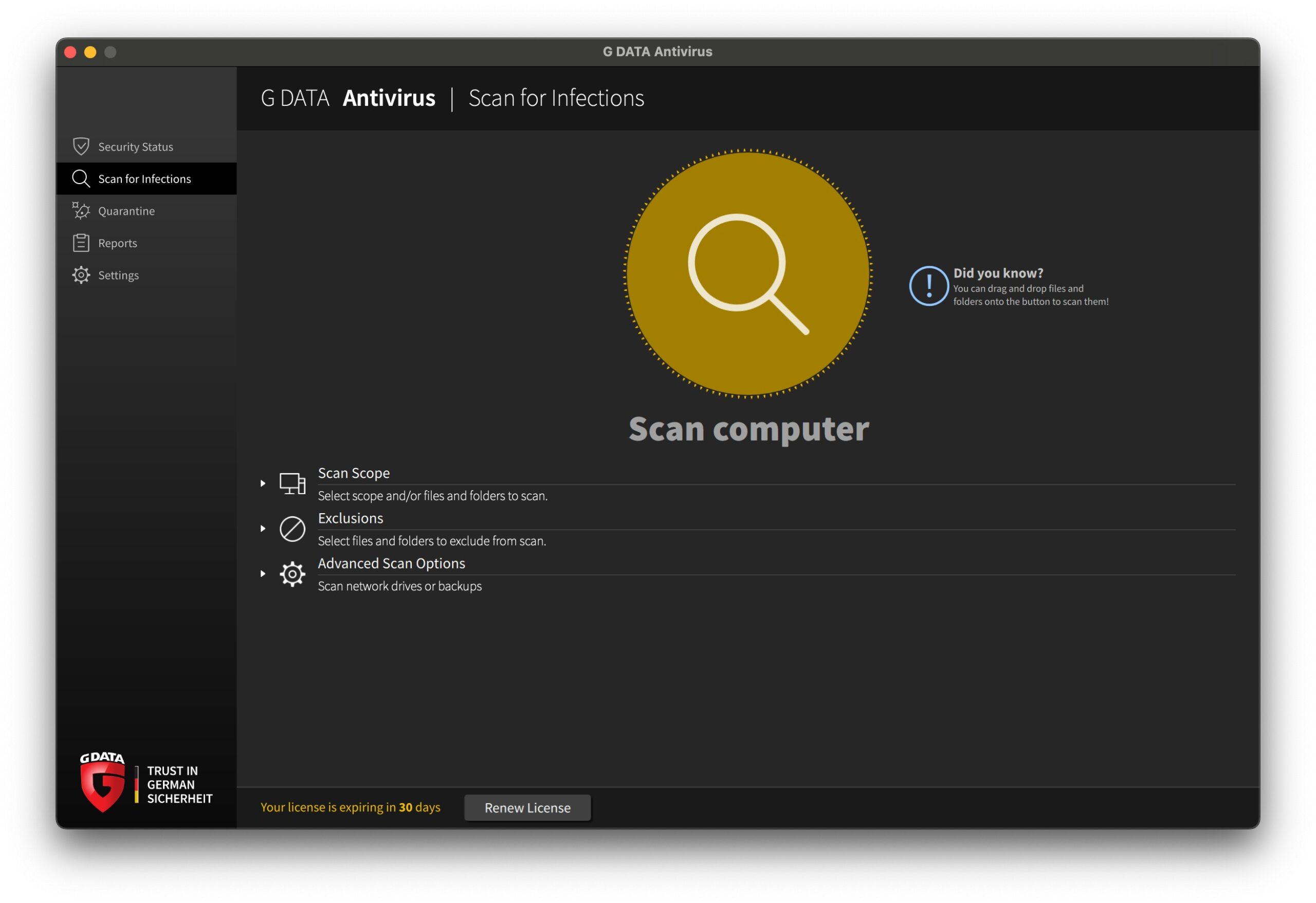 GData - Scan For Infections Menu